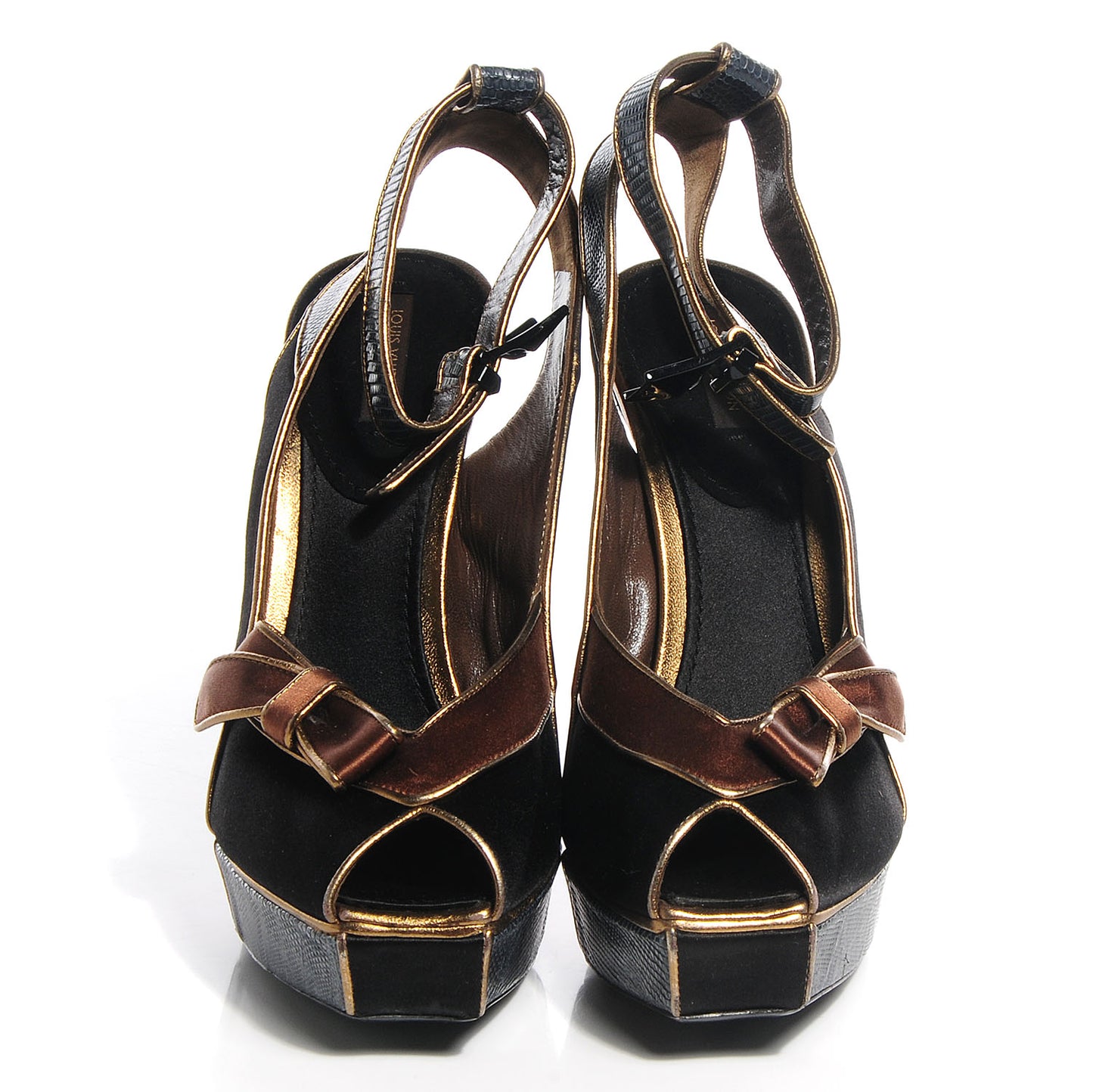Lizard Suede Satin Sugar Platform Slingbacks 39 Black Brown