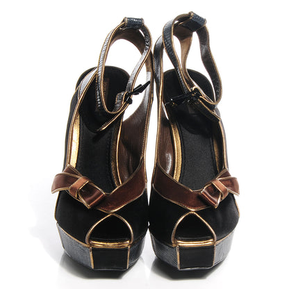 Louis Vuitton Lizard Suede Satin Sugar Platform Slingbacks 39 Black Brown 2 of 7