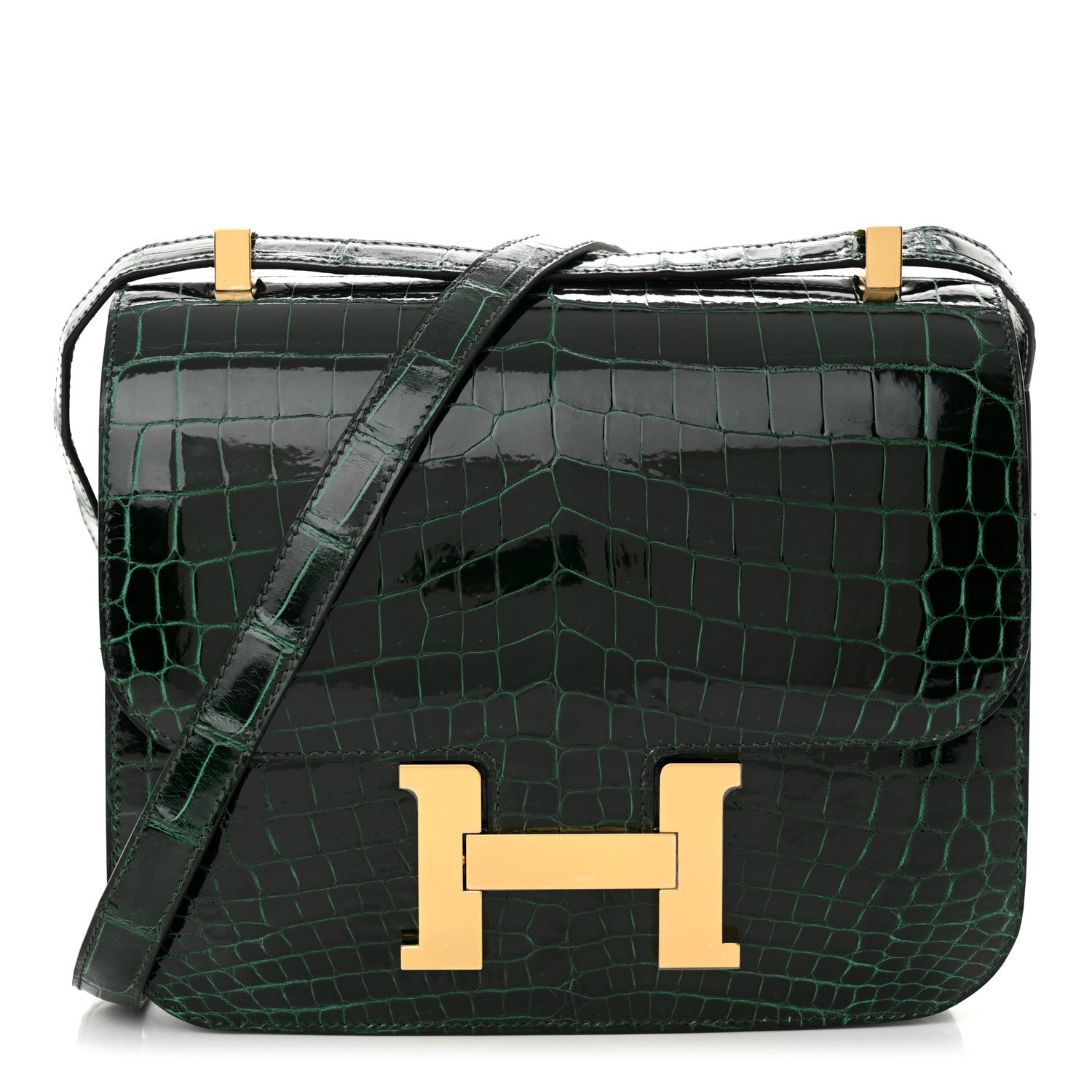 Hermes Shiny Niloticus Crocodile Constance 24 Vert Fonce 1 of 14