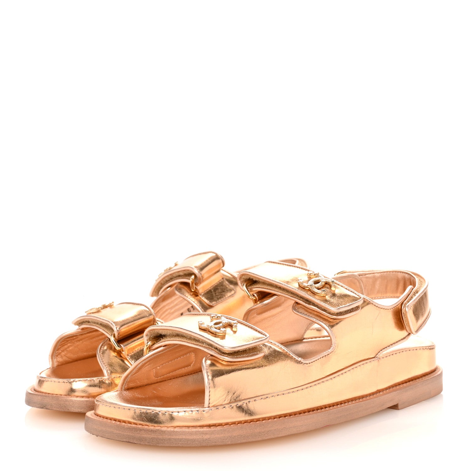 Chanel Metallic Laminated Calfskin Velcro Dad Sandals 36 Golden 4 of 11