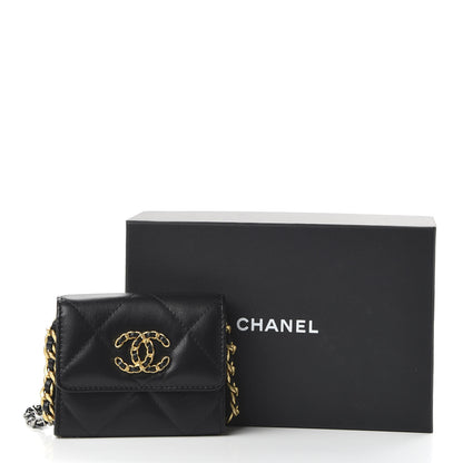 Chanel Shiny Goatskin Quilted 19 Flap Coin Purse With Chain Black 11 of 11