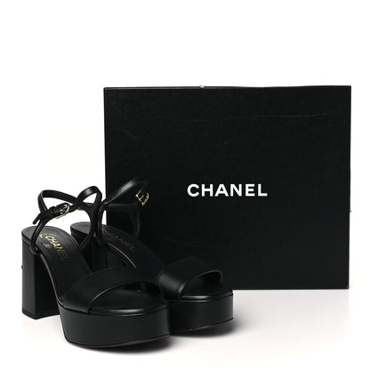 Chanel Lambskin Logo Platform Sandals 37.5 Black 10 of 10