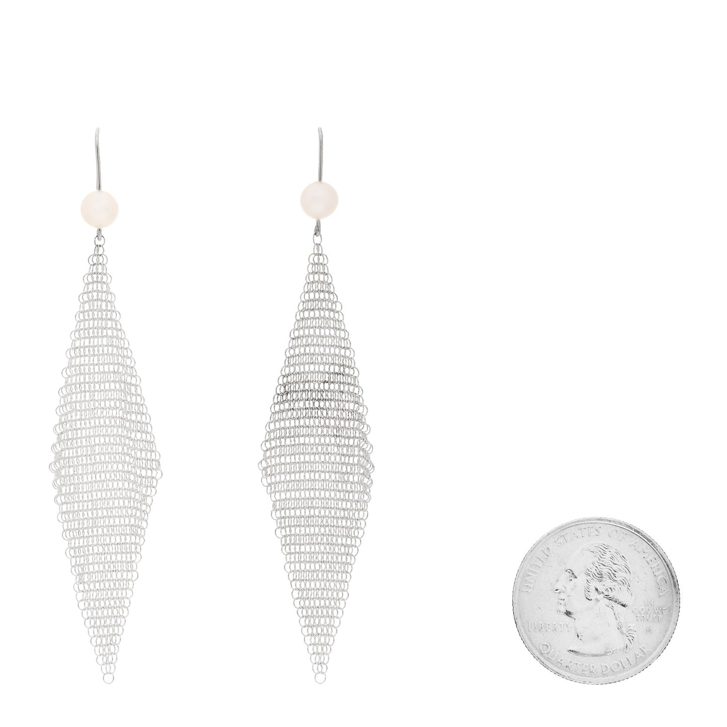 Sterling Silver Pearl Elsa Peretti Mesh Earrings