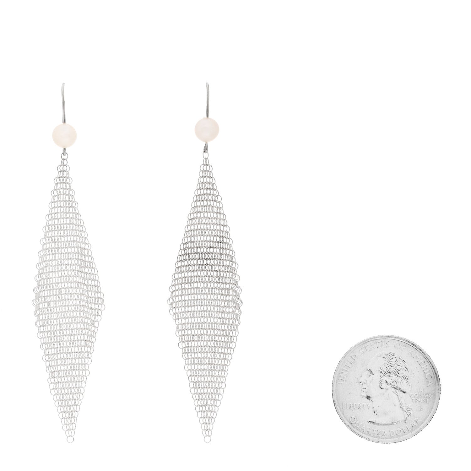 Tiffany Sterling Silver Pearl Elsa Peretti Mesh Earrings 2 of 4