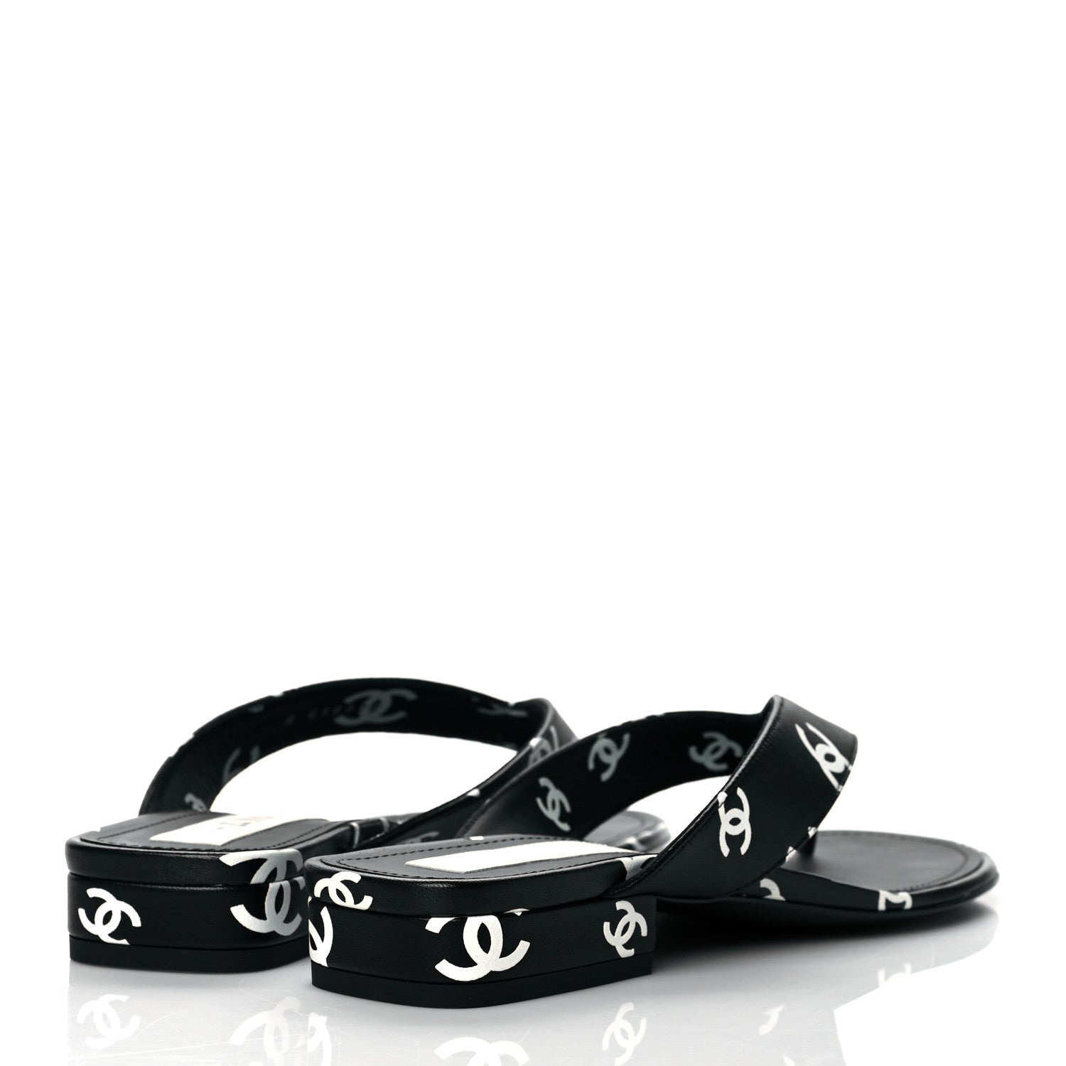 Chanel Lambskin Printed CC Thong Sandals 38.5 Black White 4 of 9