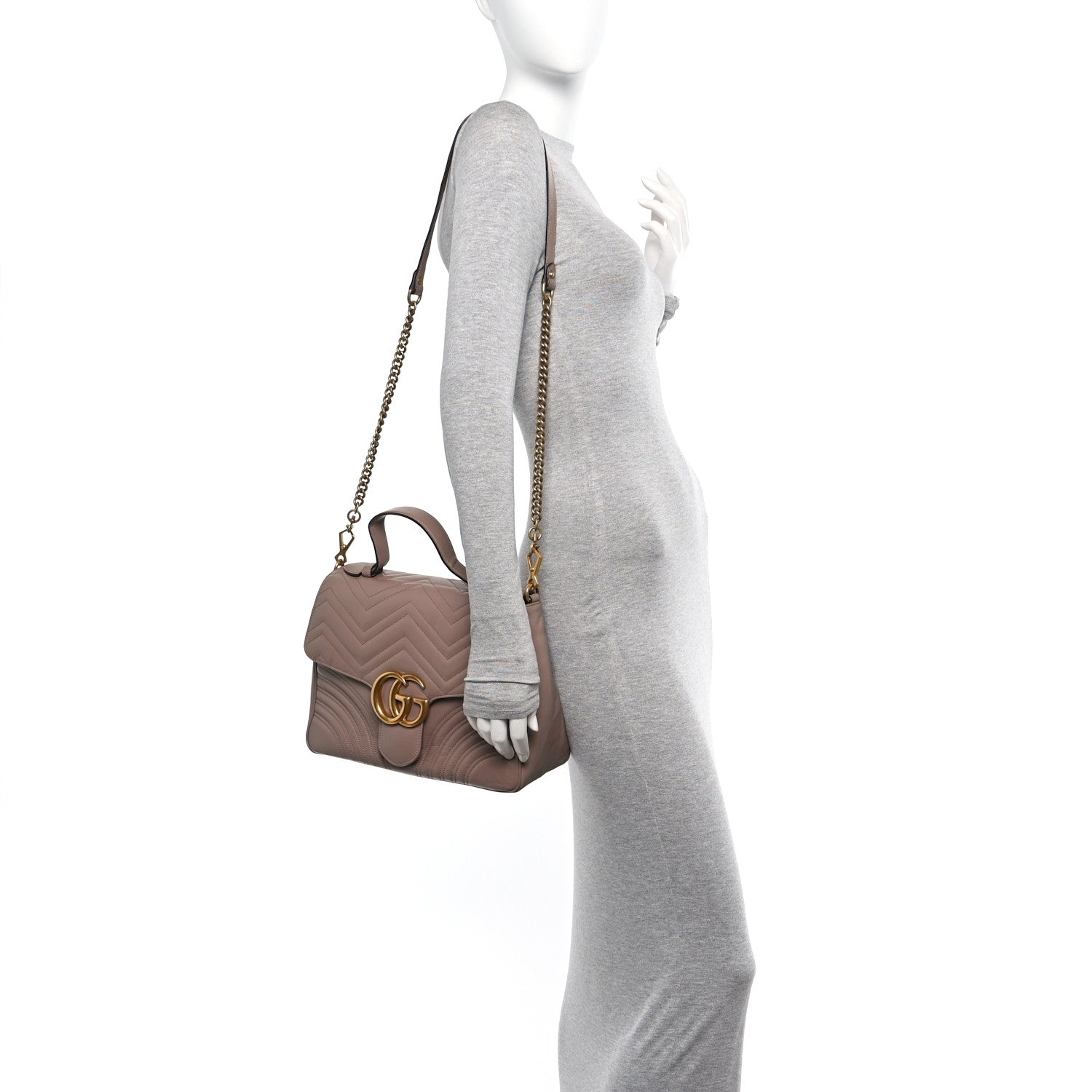 Gucci Calfskin Matelasse Medium GG Marmont Top Handle Shoulder Bag Porcelain Rose 2 of 17