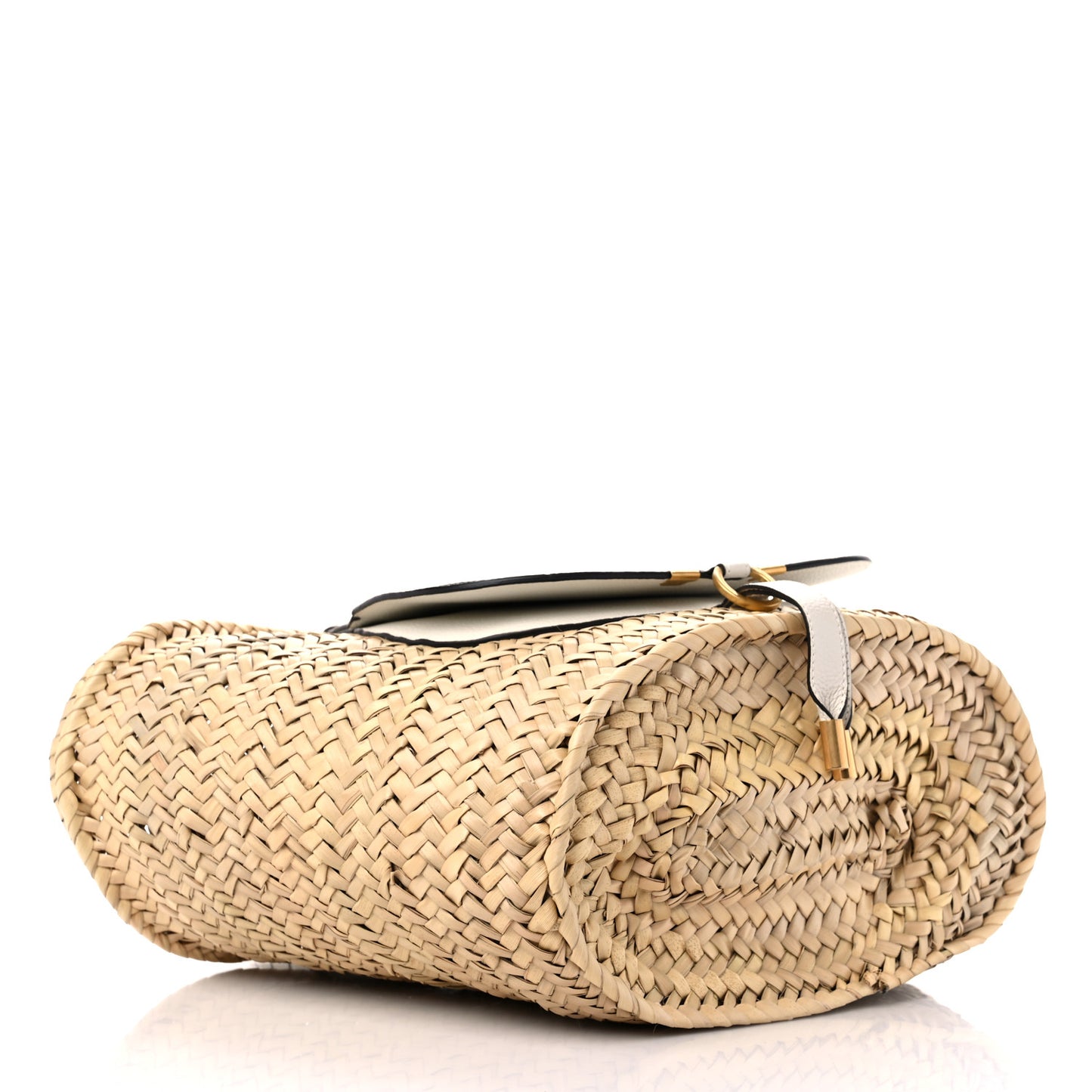 Raffia Grain Calfskin Medium Marcie Basket White