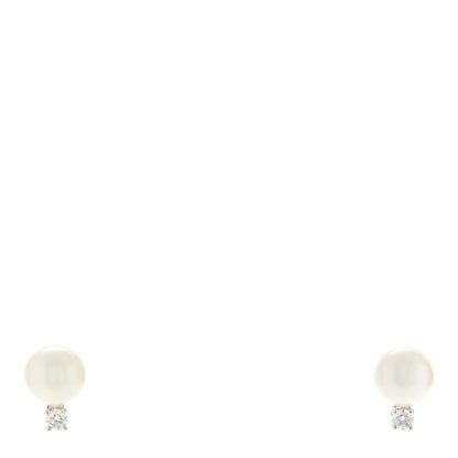 Tiffany 18K White Gold Diamond Akoya Pearl 6.5-7mm Signature Earrings 1 of 4