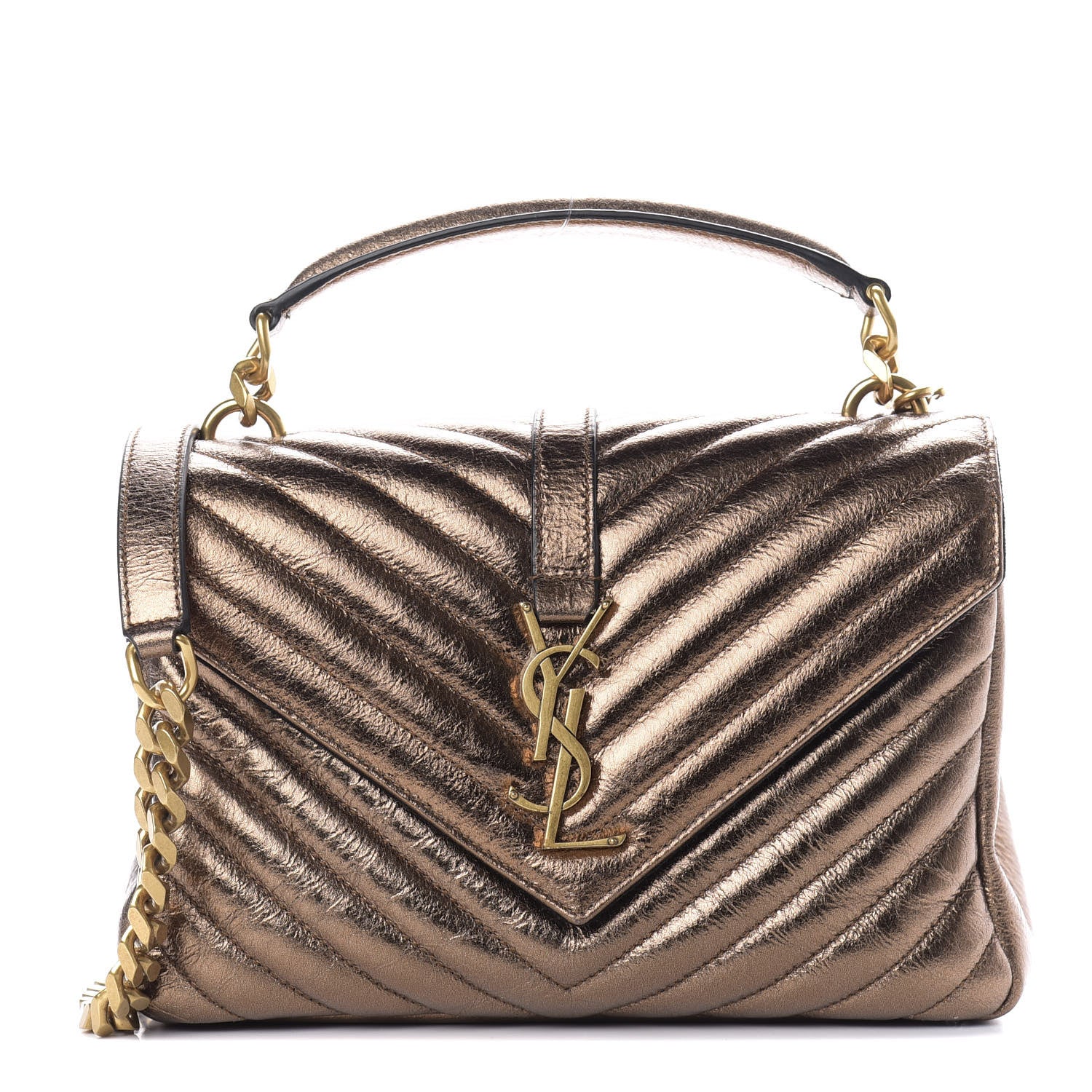 Saint Laurent Metallic Calfskin Matelasse Chevron Monogram Medium College Bag Bronze 1 of 8