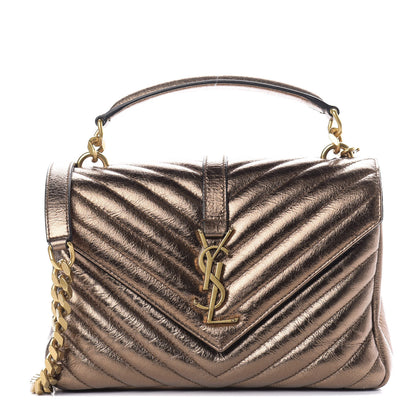 Saint Laurent Metallic Calfskin Matelasse Chevron Monogram Medium College Bag Bronze 1 of 8