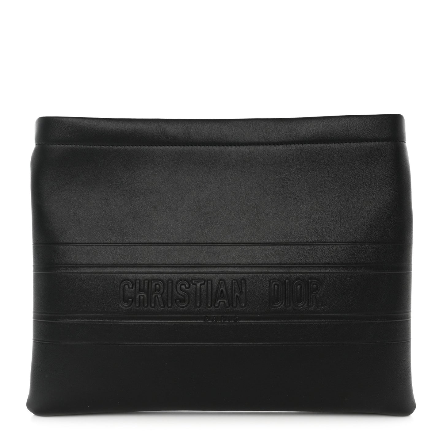 Calfskin Embossed Logo Zip Clutch Black