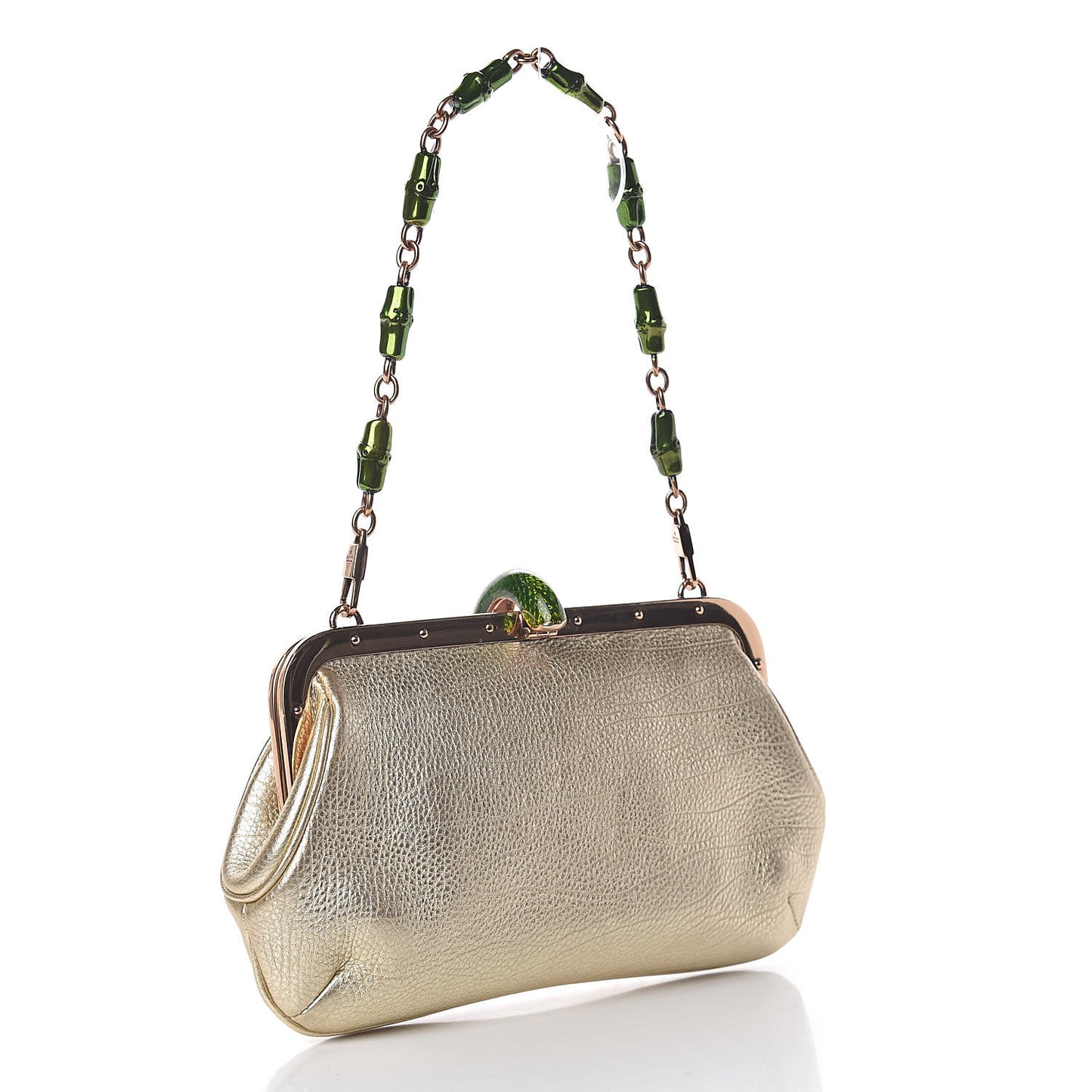 Metallic Calfskin Jeweled Dragon Evening Bag Gold