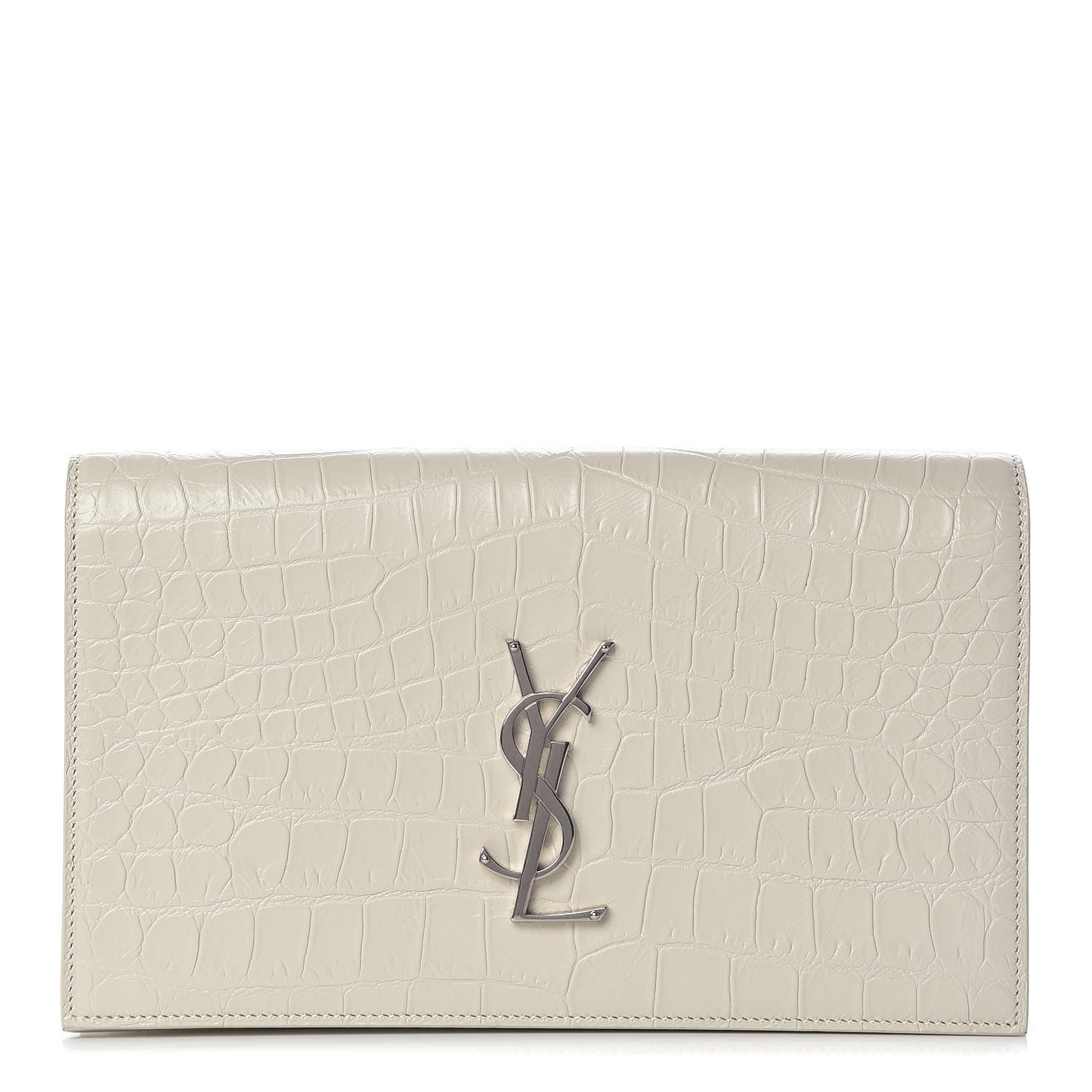 Calfskin Crocodile Embossed Classic Kate Monogram Clutch Porcellana