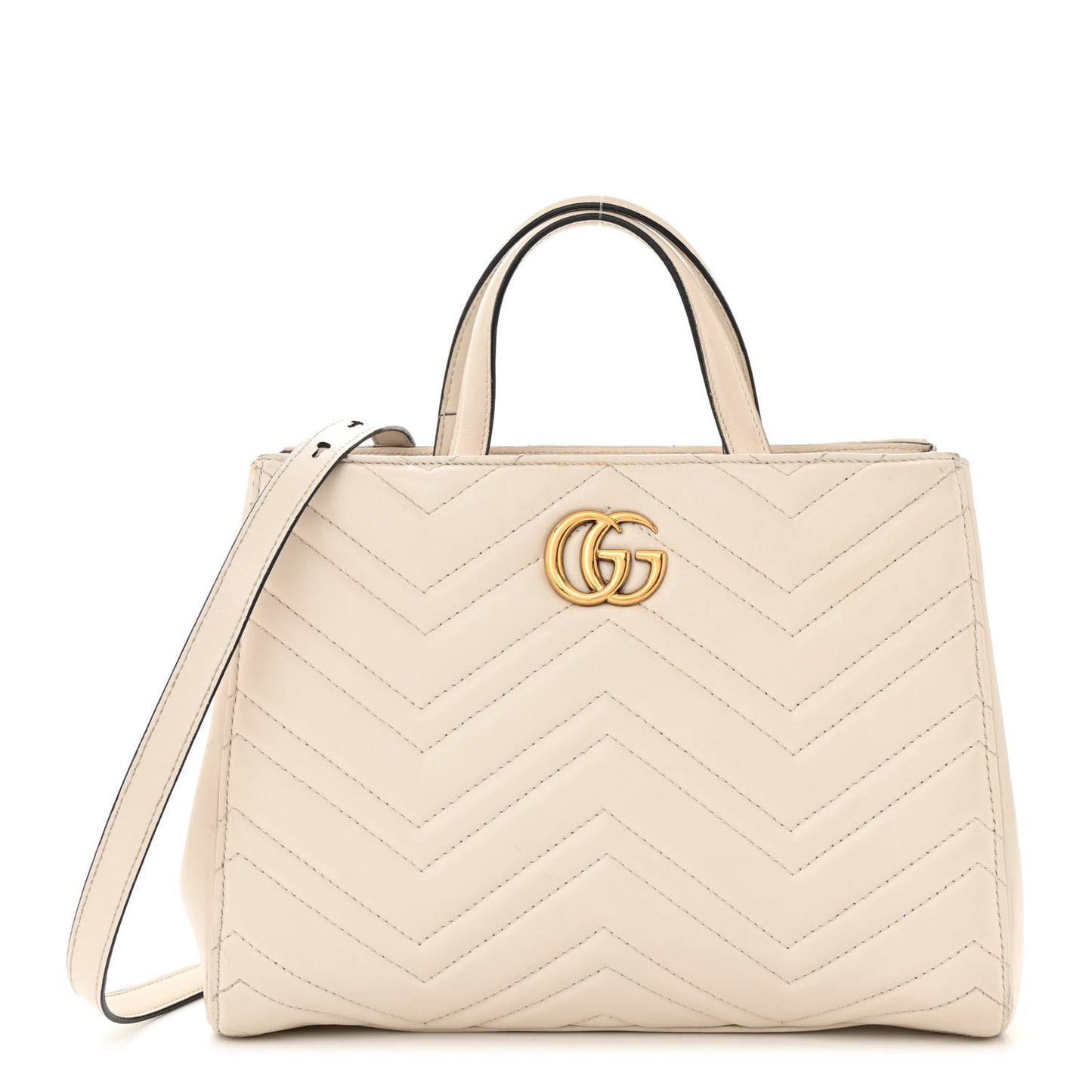 Calfskin Matelasse Small GG Marmont Tote White