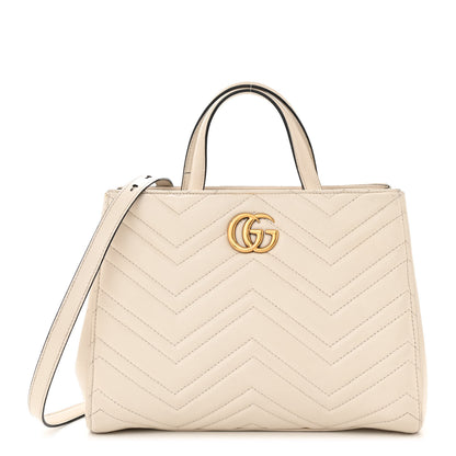 Gucci Calfskin Matelasse Small GG Marmont Tote White 1 of 15