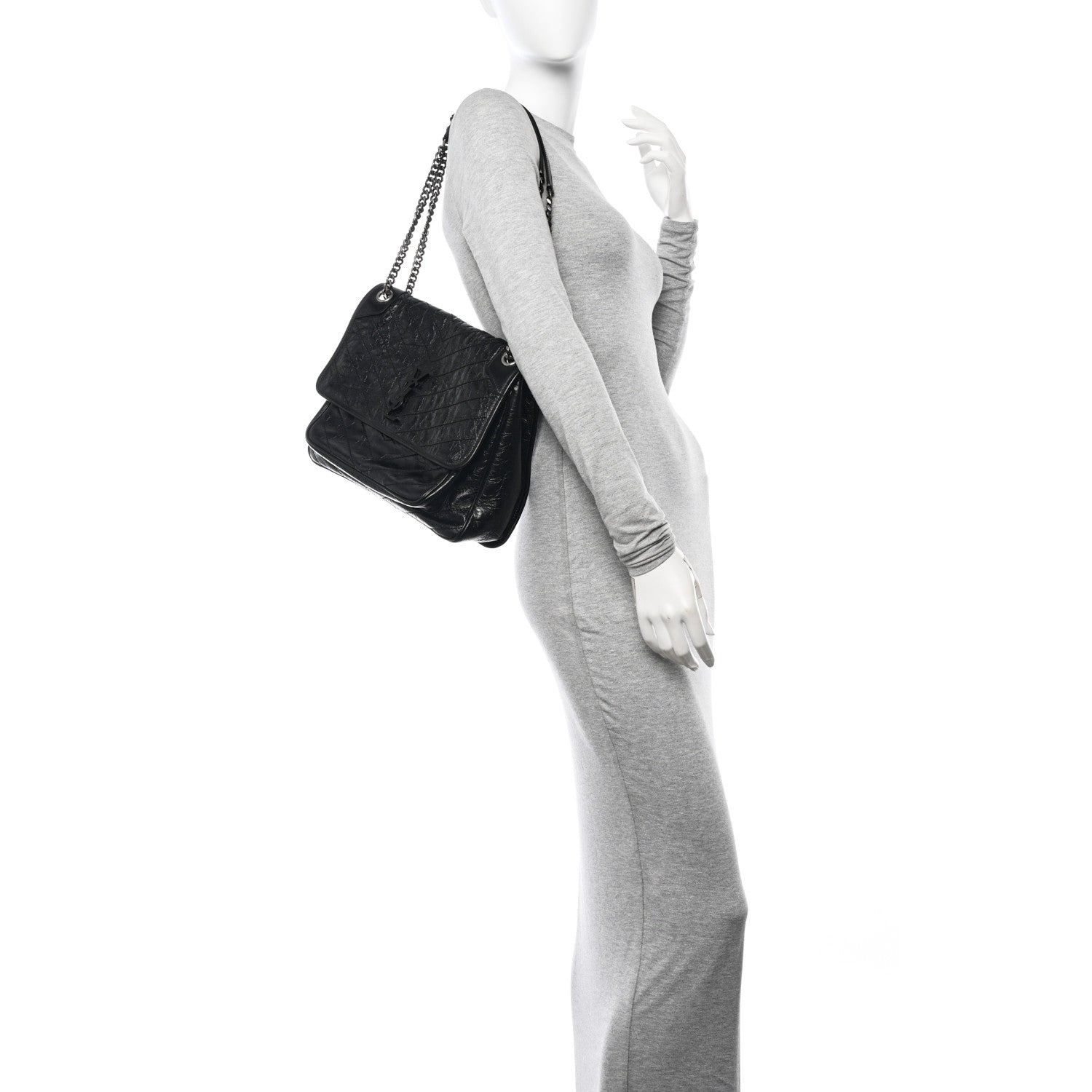 Saint Laurent Crinkled Calfskin Matelasse Monogram Large Niki Chain Satchel Black 2 of 10