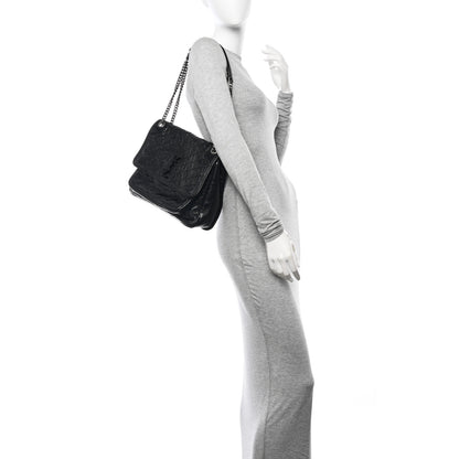 Saint Laurent Crinkled Calfskin Matelasse Monogram Large Niki Chain Satchel Black 2 of 10