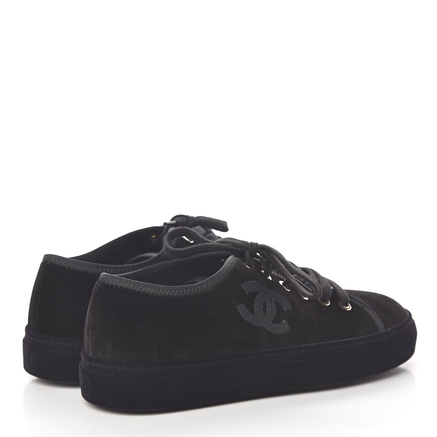 Chanel Velvet Womens CC Sneakers 36 Black 4 of 9
