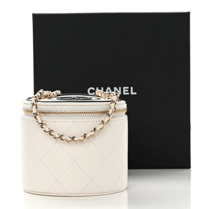 Chanel Lambskin Quilted Round Small Vanity Case With Chain White Black 13 of 13
