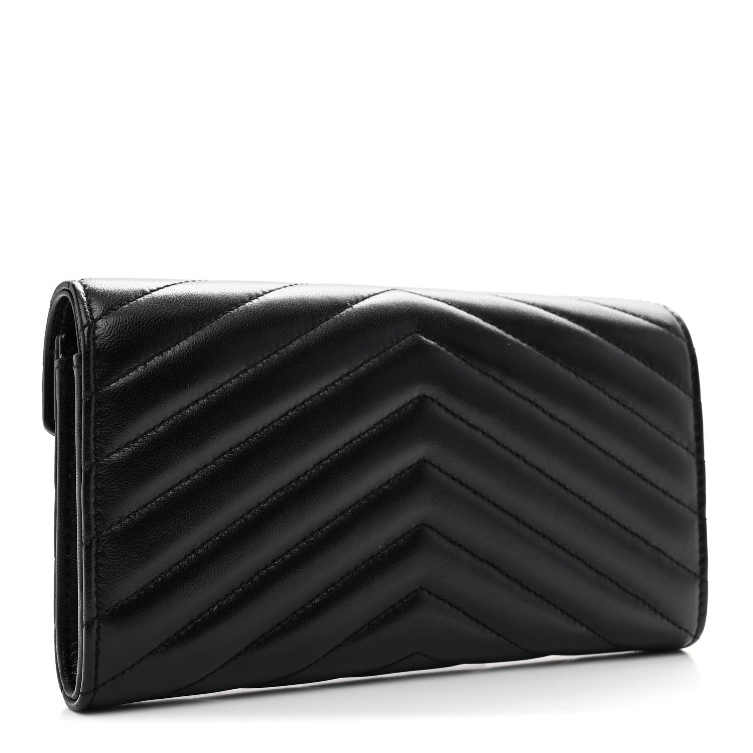 Saint Laurent Calfskin Matelasse Chevron Monogram Flap Wallet Black 3 of 7