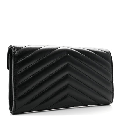 Saint Laurent Calfskin Matelasse Chevron Monogram Flap Wallet Black 3 of 7