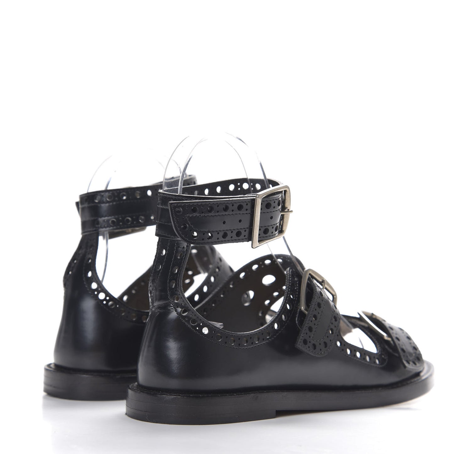 Brushed Calfskin Perforated Teddy-D Flat Sandals 35 Black