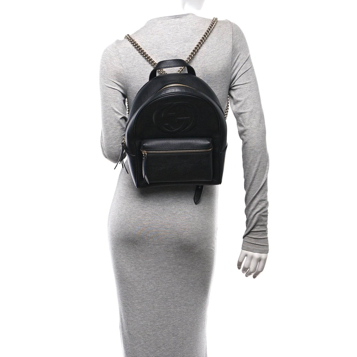 Pebbled Calfskin Soho Chain Backpack Black