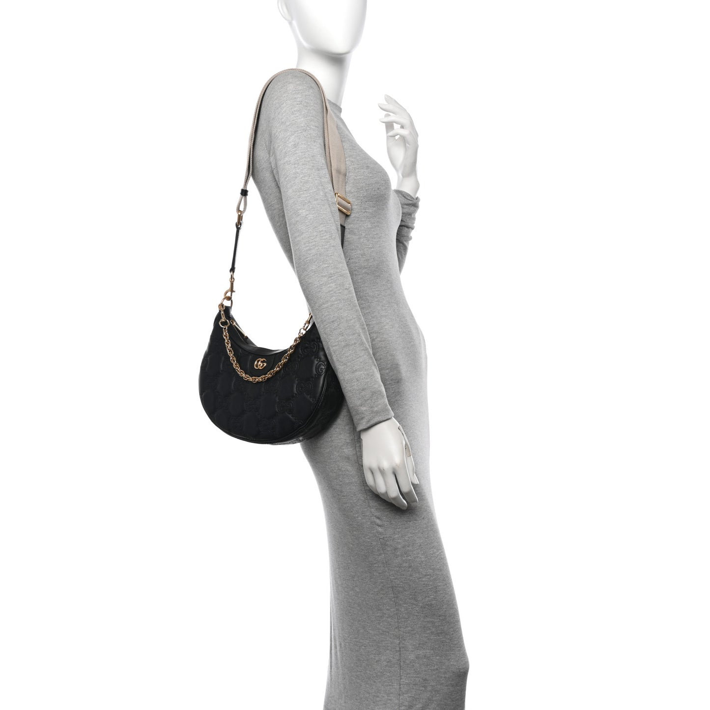 Calfskin GG Matelasse Small Hobo Shoulder Bag Black Natural