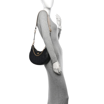 Gucci Calfskin GG Matelasse Small Hobo Shoulder Bag Black Natural 2 of 10