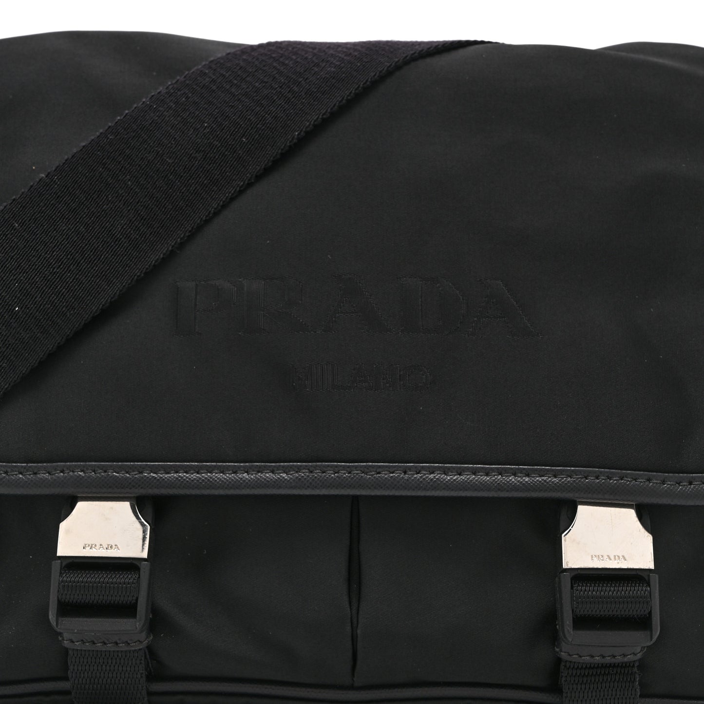 Tessuto Nylon Saffiano Logo Messenger Bag Black