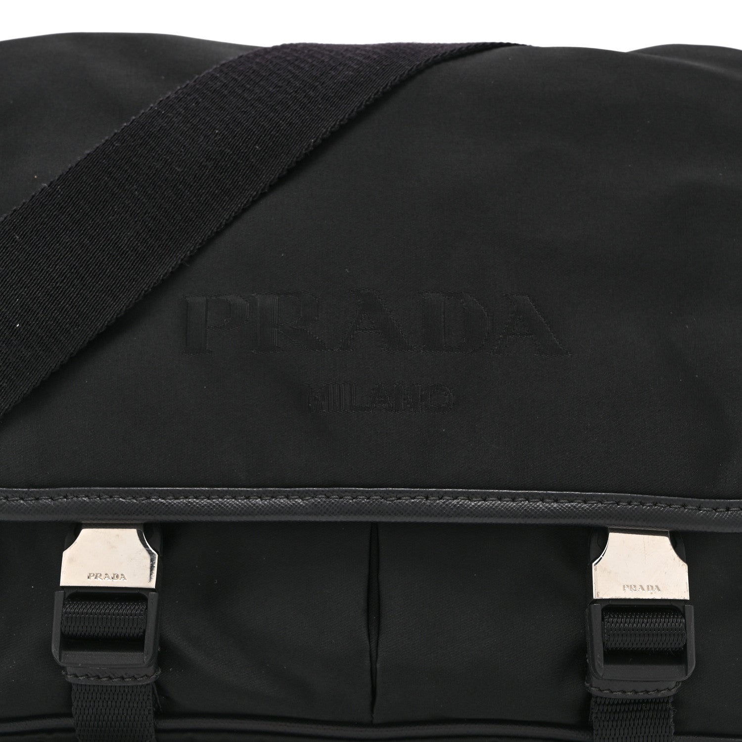 Prada Tessuto Nylon Saffiano Logo Messenger Bag Black 8 of 10
