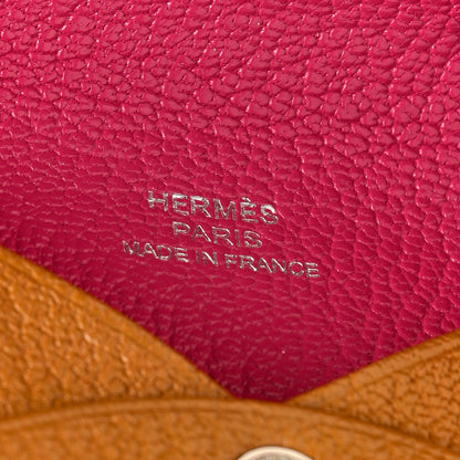 Hermes Chevre Mysore Verso Calvi Card Case Caramel Rose Shocking 6 of 8