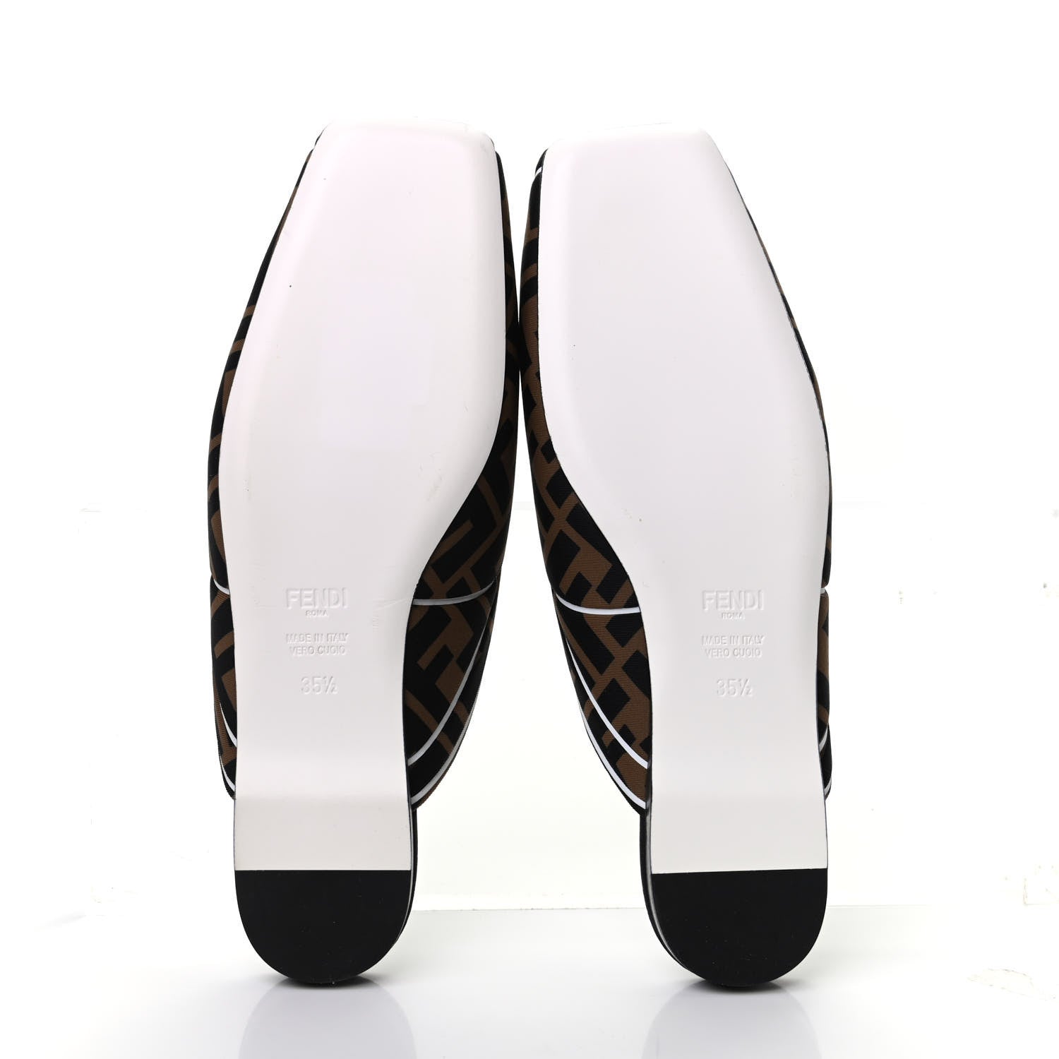 Fendi Lycra Film FF FFreedom Flat Mules 35.5 Tobacco Moro White 5 of 7