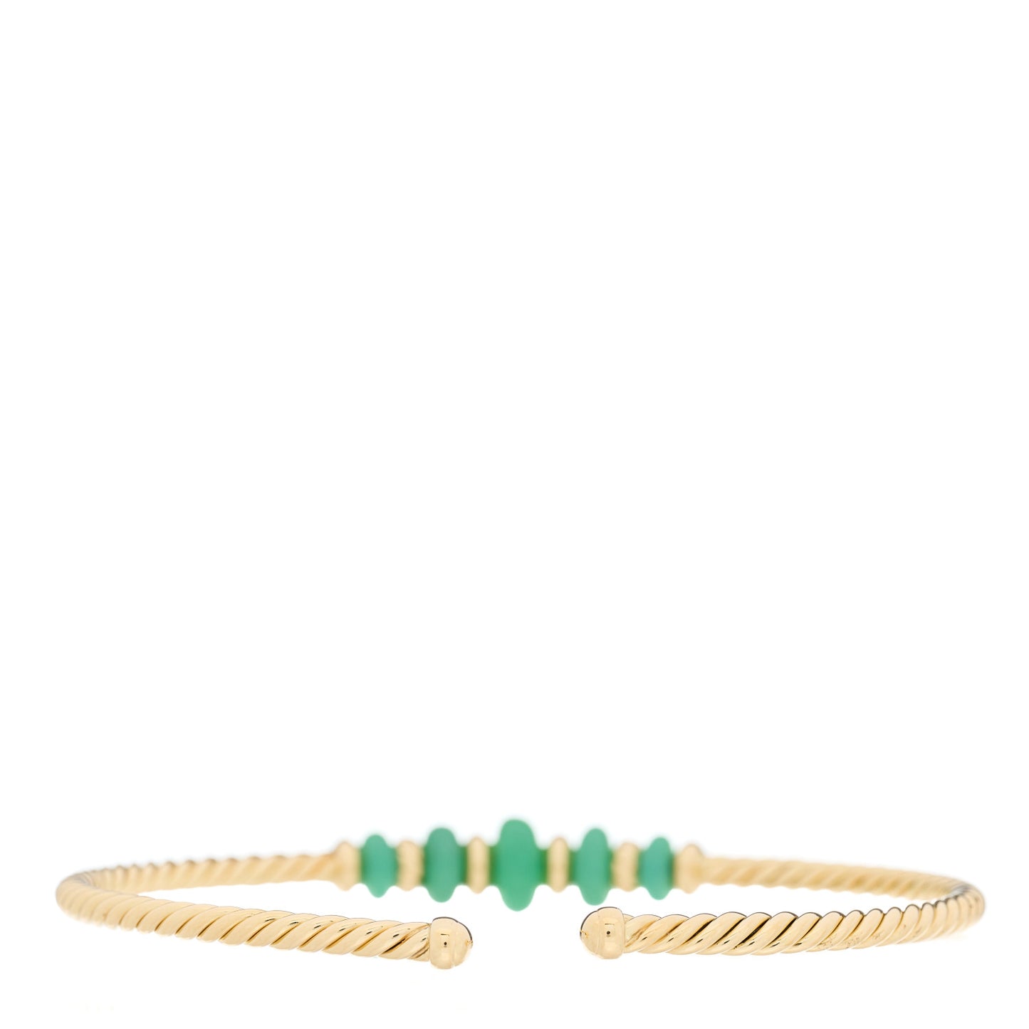 18K Yellow Gold 3mm Chrysoprase Rio Rondelle Cabled Cuff Bracelet