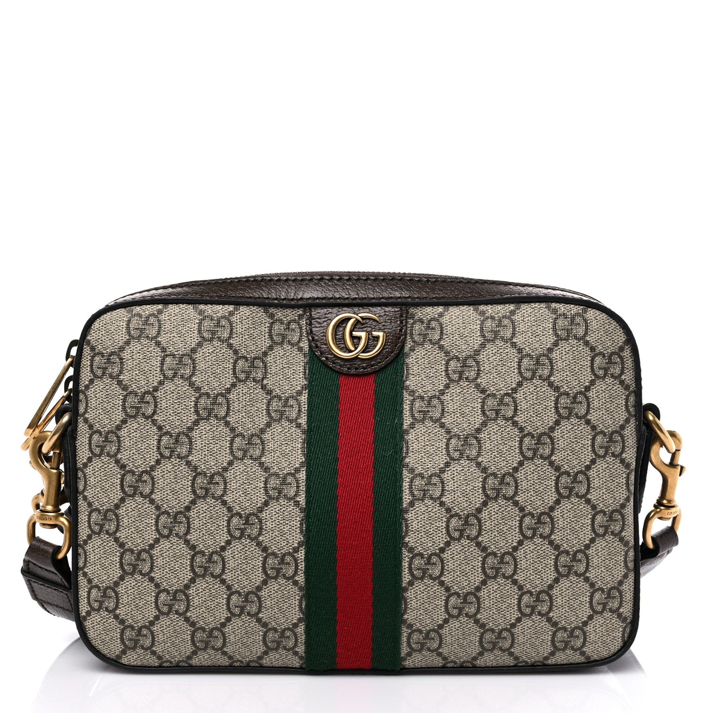 GG Supreme Monogram Textured Dollar Calfskin Web Ophidia Wristlet Shoulder Bag Beige Ebony New Acero