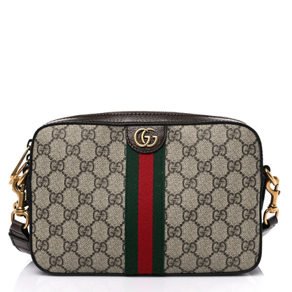 Gucci GG Supreme Monogram Textured Dollar Calfskin Web Ophidia Wristlet Shoulder Bag Beige Ebony New Acero 3 of 15