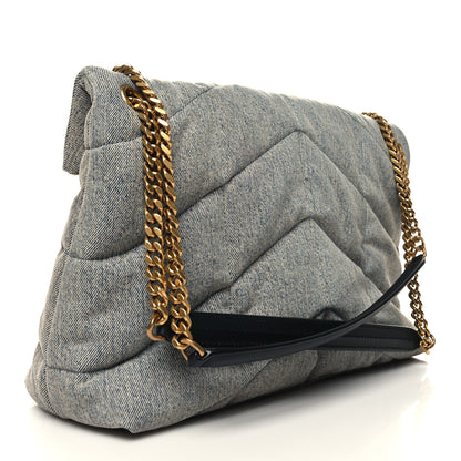 Saint Laurent Denim Quilted Medium Loulou Puffer Monogram Chain Satchel Azur 3 of 10
