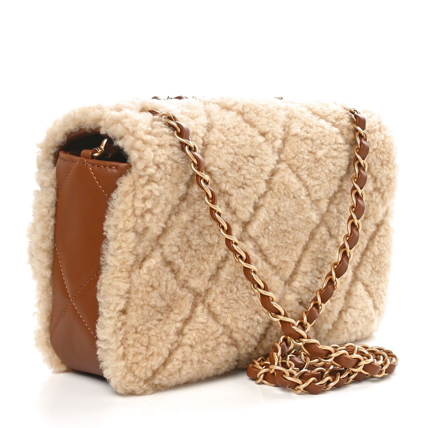 Chanel Shearling Lambskin Quilted Furry Coco Flap Beige Brown 2 of 11