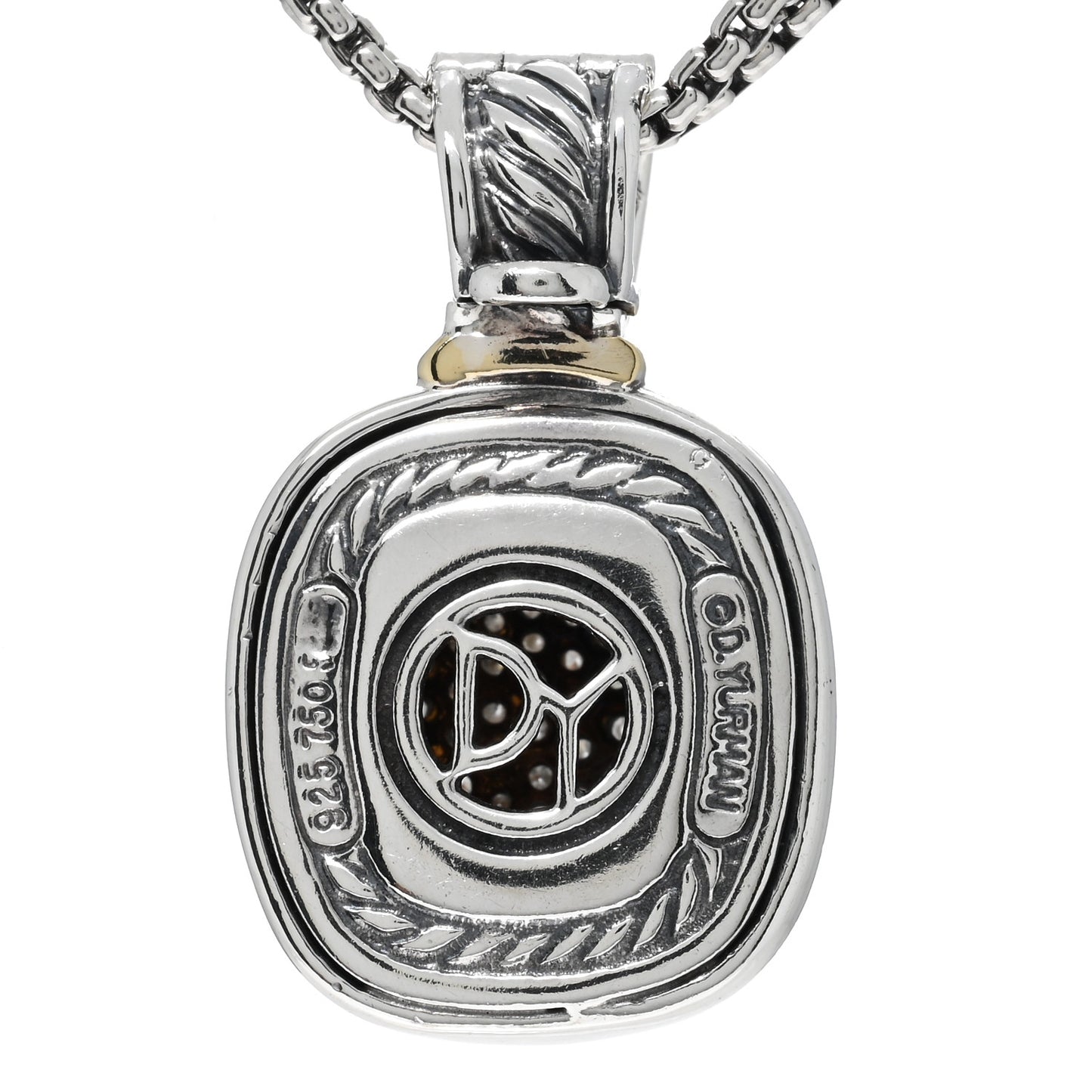 Sterling Silver 14K Yellow Gold Diamond 9mm Albion Enhancer Pendant Necklace