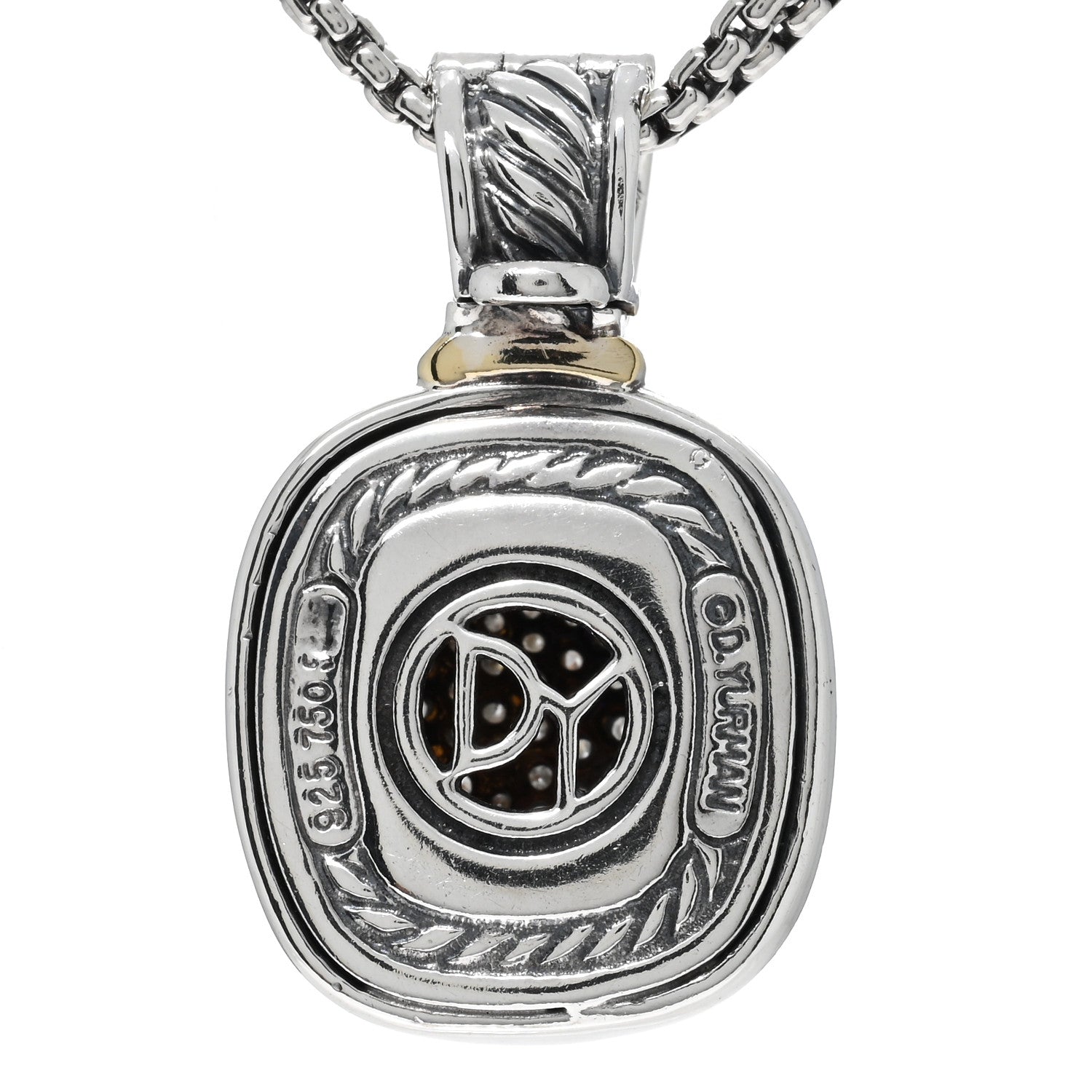 David Yurman Sterling Silver 14K Yellow Gold Diamond 9mm Albion Enhancer Pendant Necklace 5 of 5