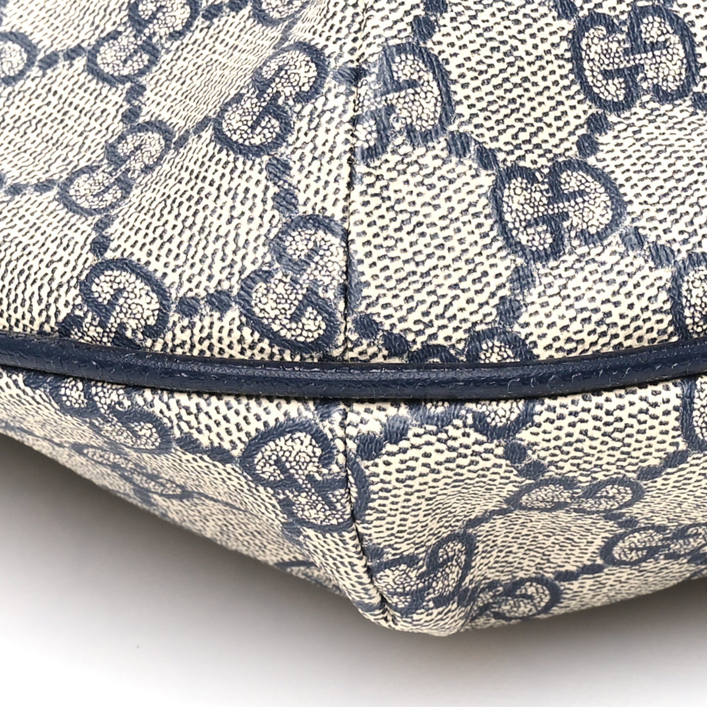 GG Supreme Monogram Textured Dollar Calfskin Web Small Ophidia Half Moon Hobo Beige Blue