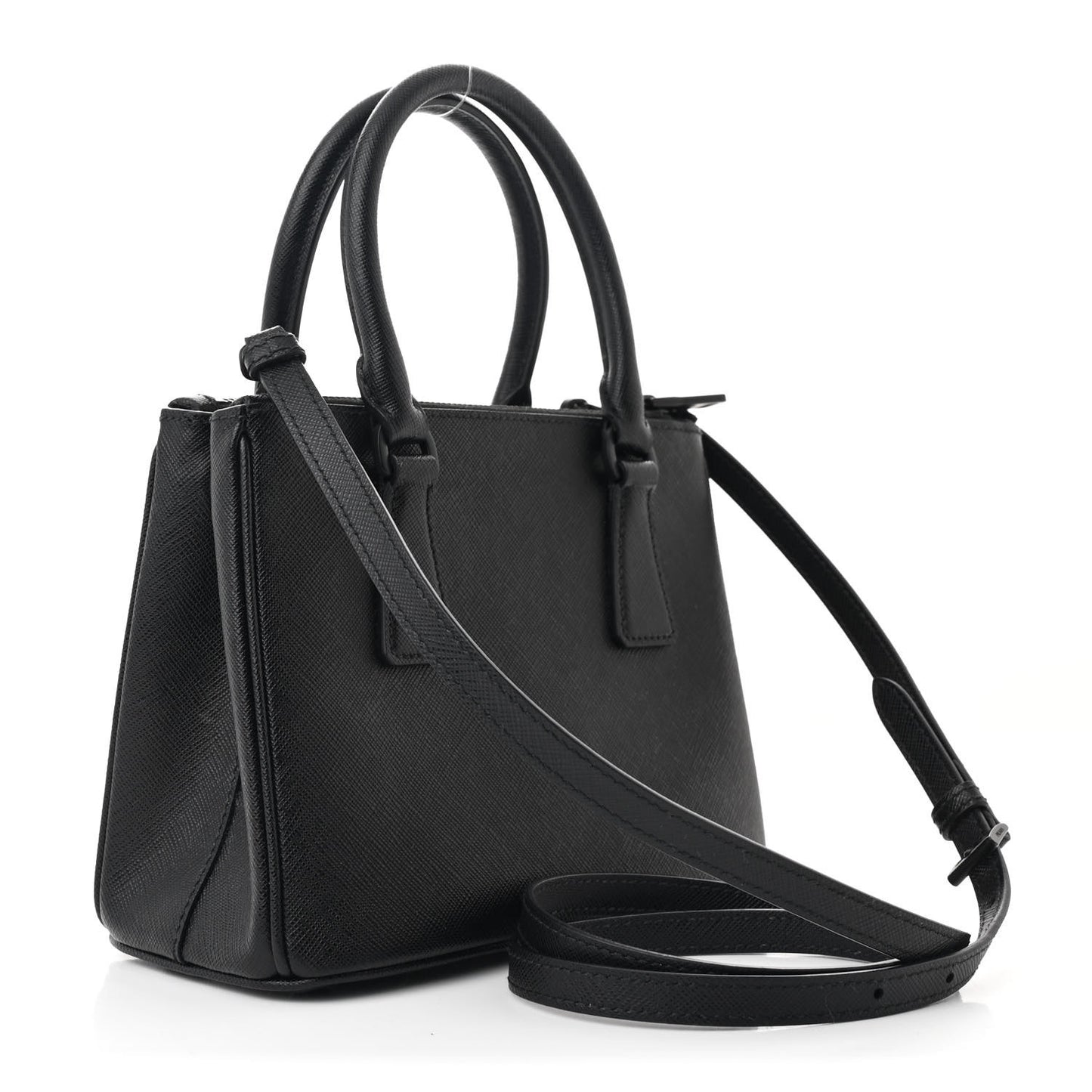 Saffiano Lux Monochrome Mini Galleria Double Zip Tote Black