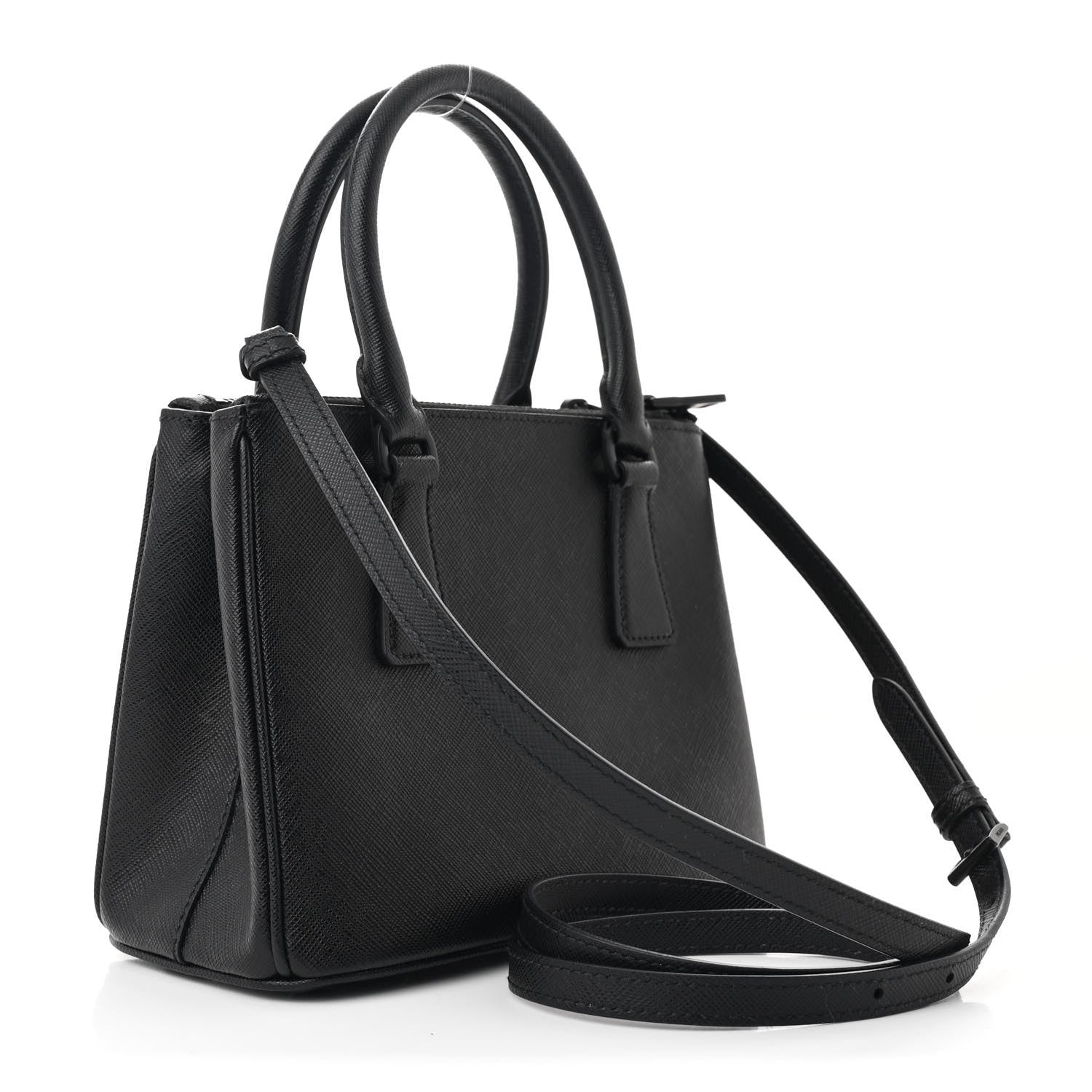 Prada Saffiano Lux Monochrome Mini Galleria Double Zip Tote Black 2 of 9