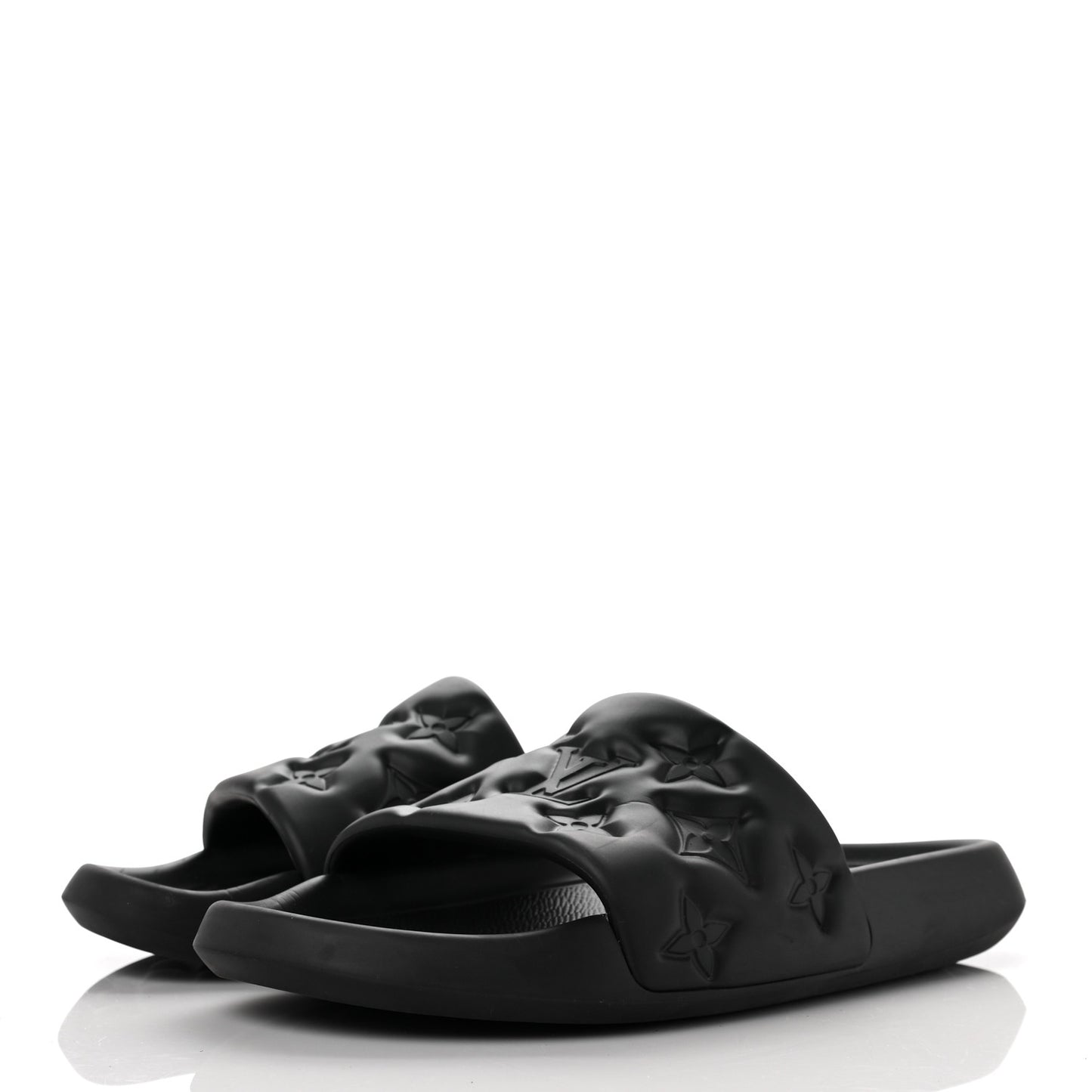 Rubber Embossed Monogram Mens Waterfront Mules 10 Black