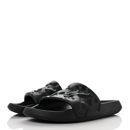 Louis Vuitton Rubber Embossed Monogram Mens Waterfront Mules 10 Black 3 of 10