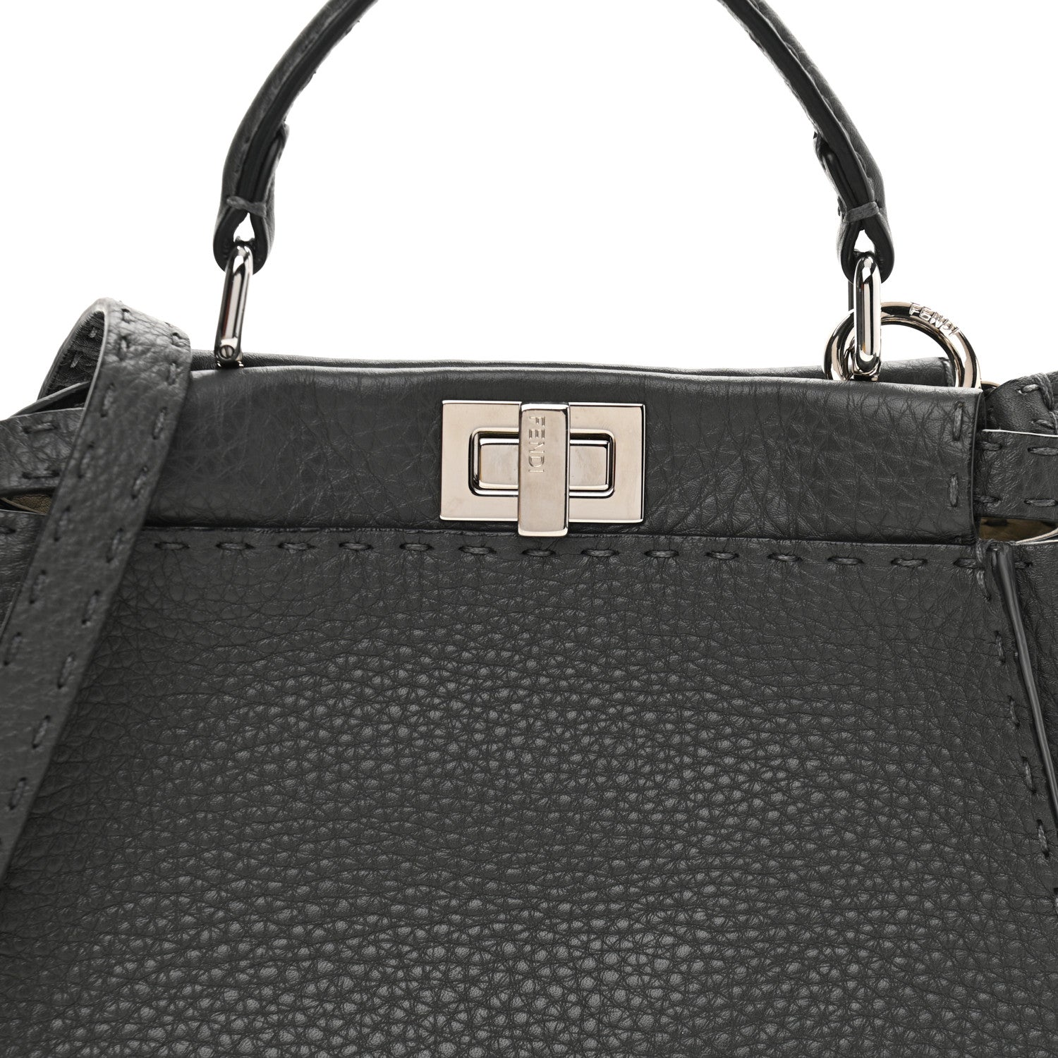 Fendi Cuoio Romano Selleria Bi-Color Mini Peekaboo Iconic Satchel Asfalto Latte 8 of 11