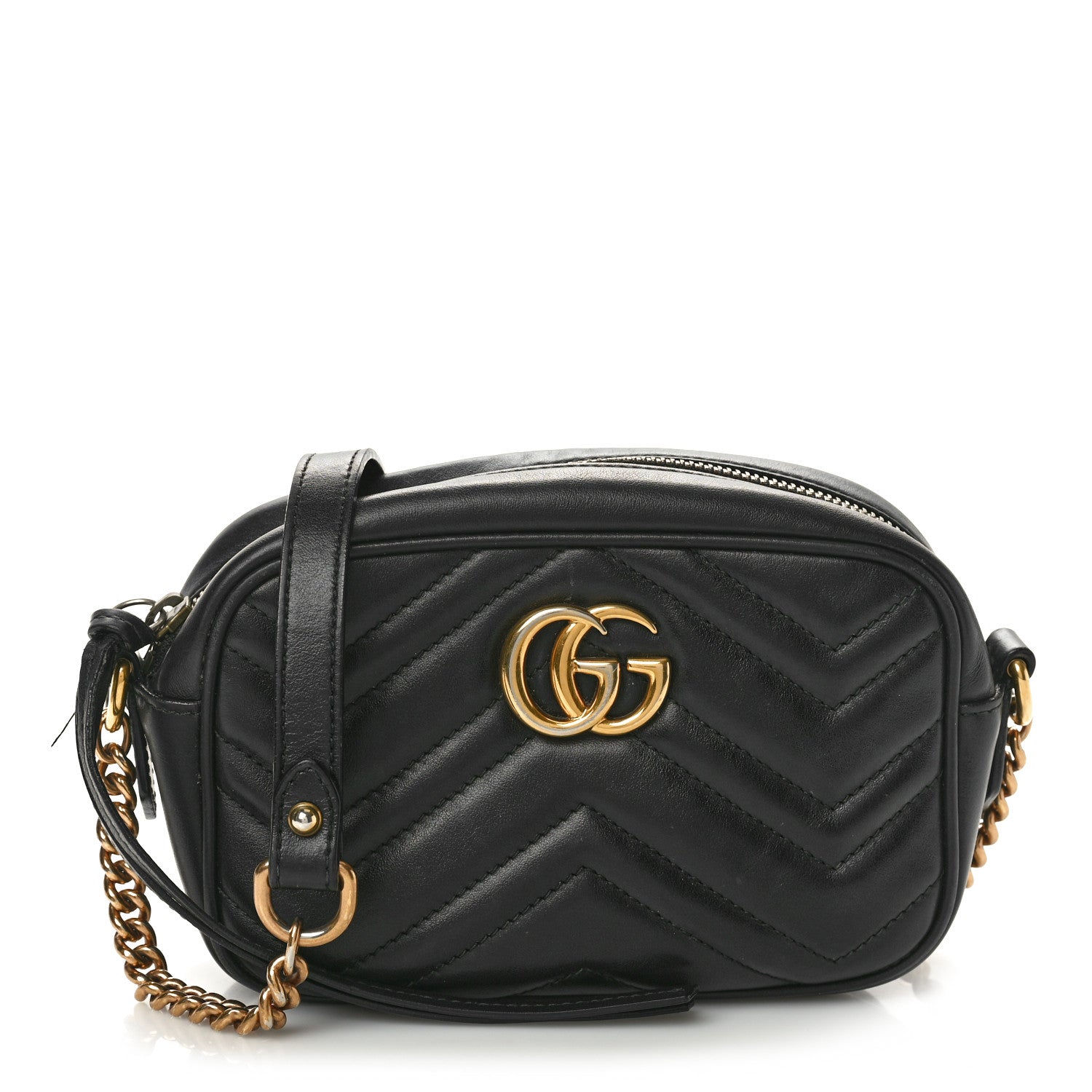 Gucci Calfskin Matelasse Mini GG Marmont Chain Shoulder Bag Black 1 of 17