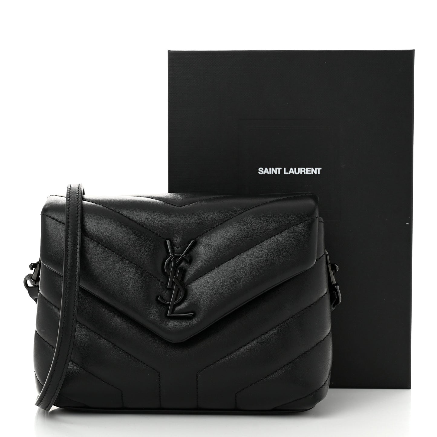Calfskin Y Quilted Monogram Monochrome Toy Loulou Crossbody Bag Black
