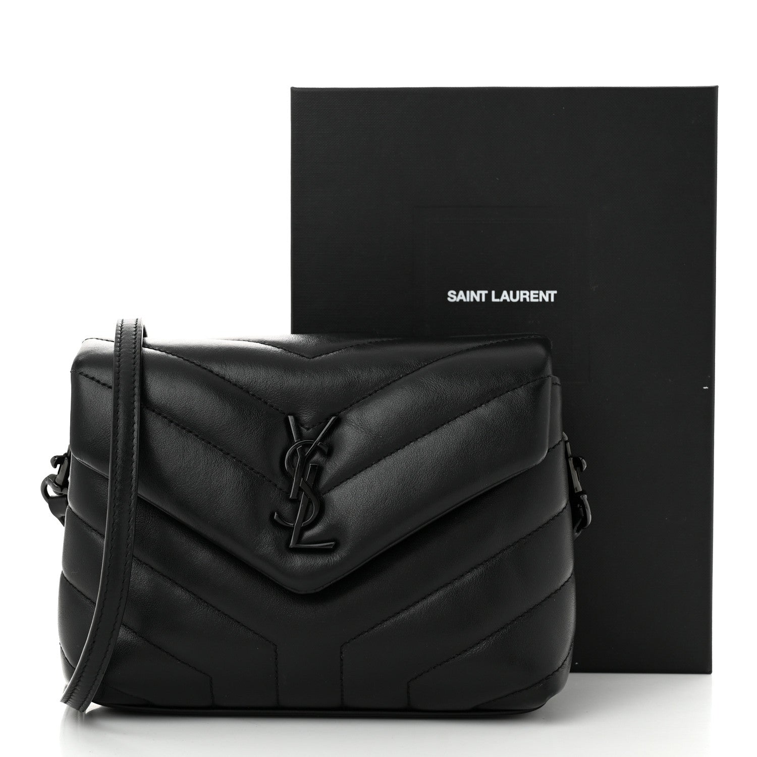 Saint Laurent Calfskin Y Quilted Monogram Monochrome Toy Loulou Crossbody Bag Black 11 of 11