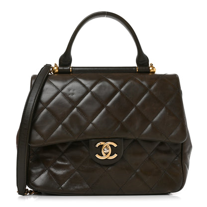 Chanel Calfskin Quilted Medium Gold Bar Top Handle Flap Dark Khaki 1 of 10